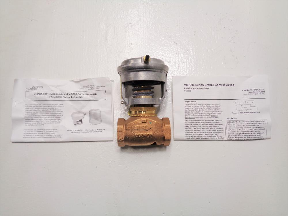 Johnson Controls 1" Bronze Control Valve VG7241NT+3008E0 w/ Actuator V-3000-8011